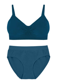 Pacific Blue Bamboo Padded Wire Free Bra and High Cut Brief Set