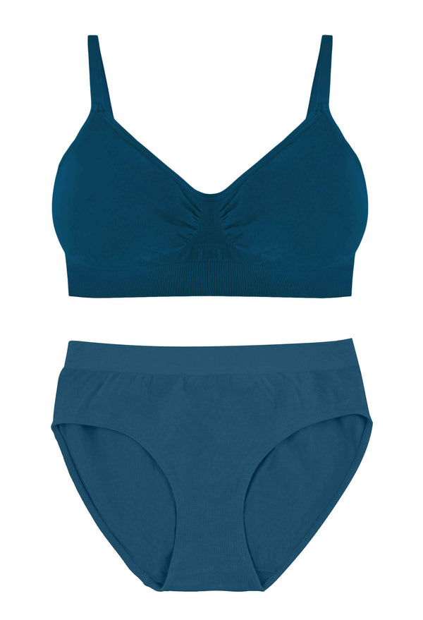 Pacific Blue Bamboo Padded Wire Free Bra and High Cut Brief Set