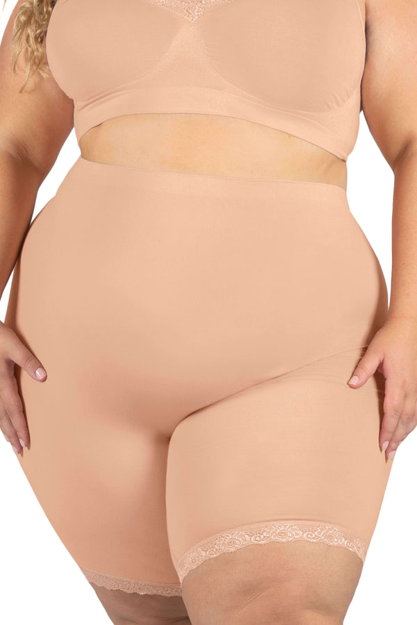 Plus Size Anti Chafing High Rise Long Cotton Rich Shorts