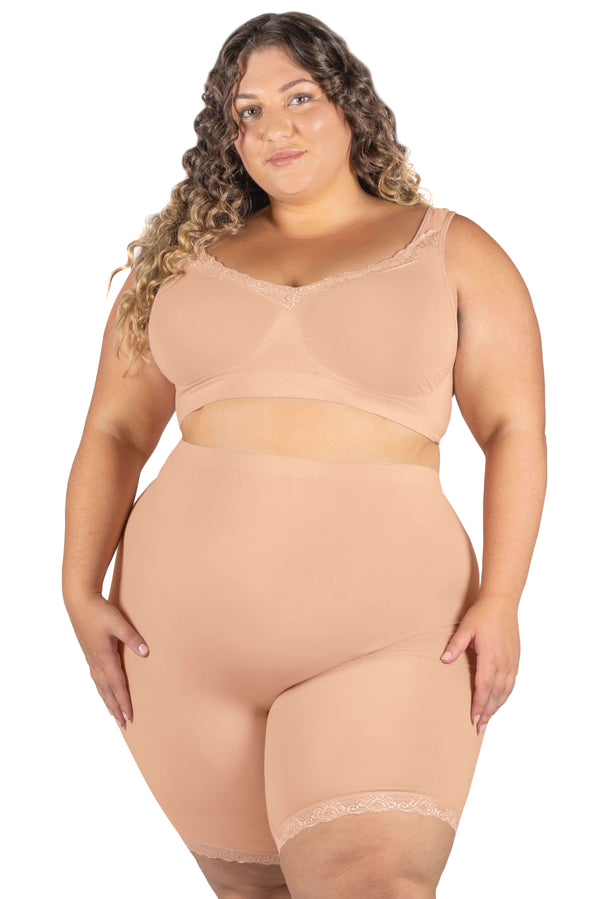 Plus Size Anti Chafing High Rise Long Cotton Rich Shorts - 3 Pack