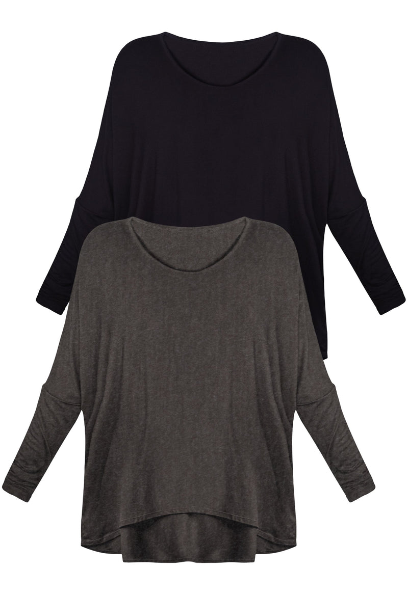 Bamboo Boat Neck Long Sleeve Top - 2 PACK