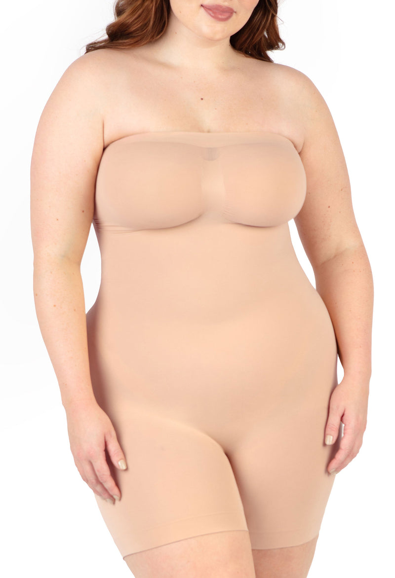 Curvy Shapewear Bodysuit Strapless Shorts | BodySleek