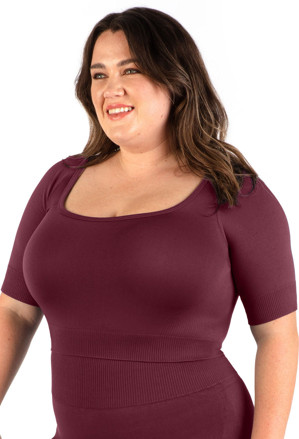 Plus Size Square Neck Short Sleeve Crop Top & High Waist Long Biker Shorts