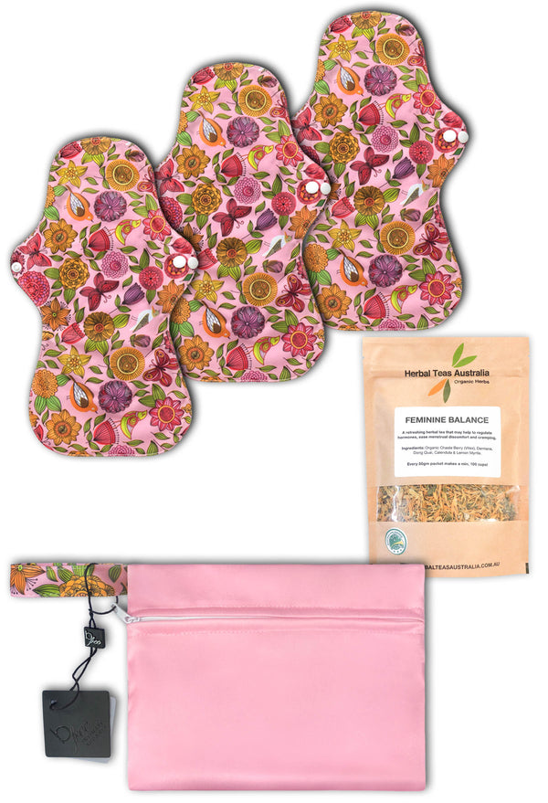 Night Reusable Stay-Dry Pads + Hormone Balancing Tea Set