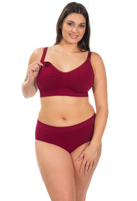 Bamboo Nursing Bra + High Cut Undies Burgundy Set