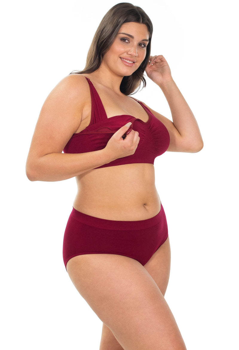 Bamboo Nursing Bra + High Cut Undies Burgundy Set
