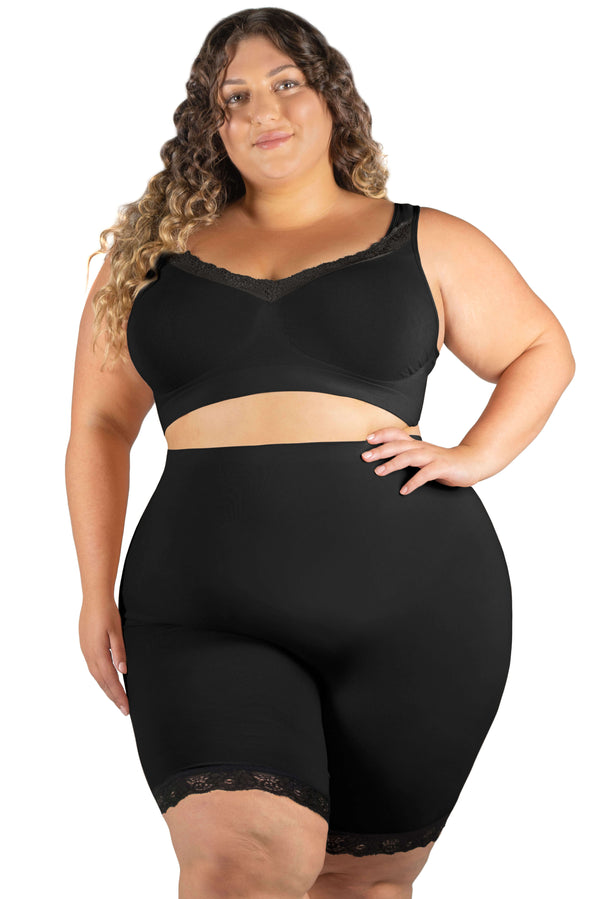 Curvy Anti Chafing High Rise Long Cotton Rich Shorts - 3 Pack