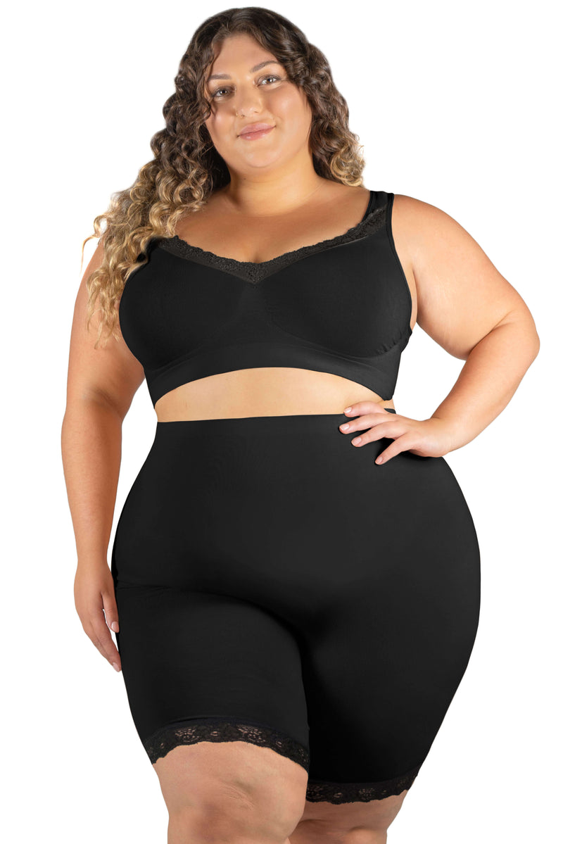 Curvy Anti Chafing High Rise Long Cotton Rich Shorts - 3 Pack